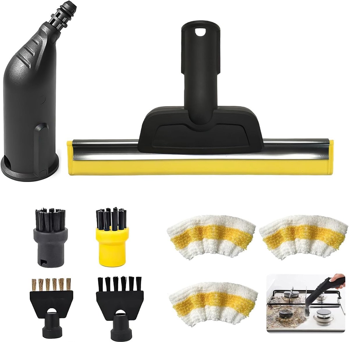 9 stuks stoomreiniger accessoires, compatibel met Kärcher stoomreiniger accessoires SC1 SC2 SC3 SC4 SC5, mondstuk sproeikop, ronde borstel, voegenborstels, raamtrekker, microvezeldoek