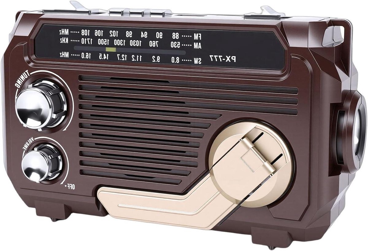 Noodradio Bluetooth Speaker - Draagbare Radio Zaklamp - Noodsituaties Buiten - Zonne-energie Handslinger - 20 x 12 x 7 cm