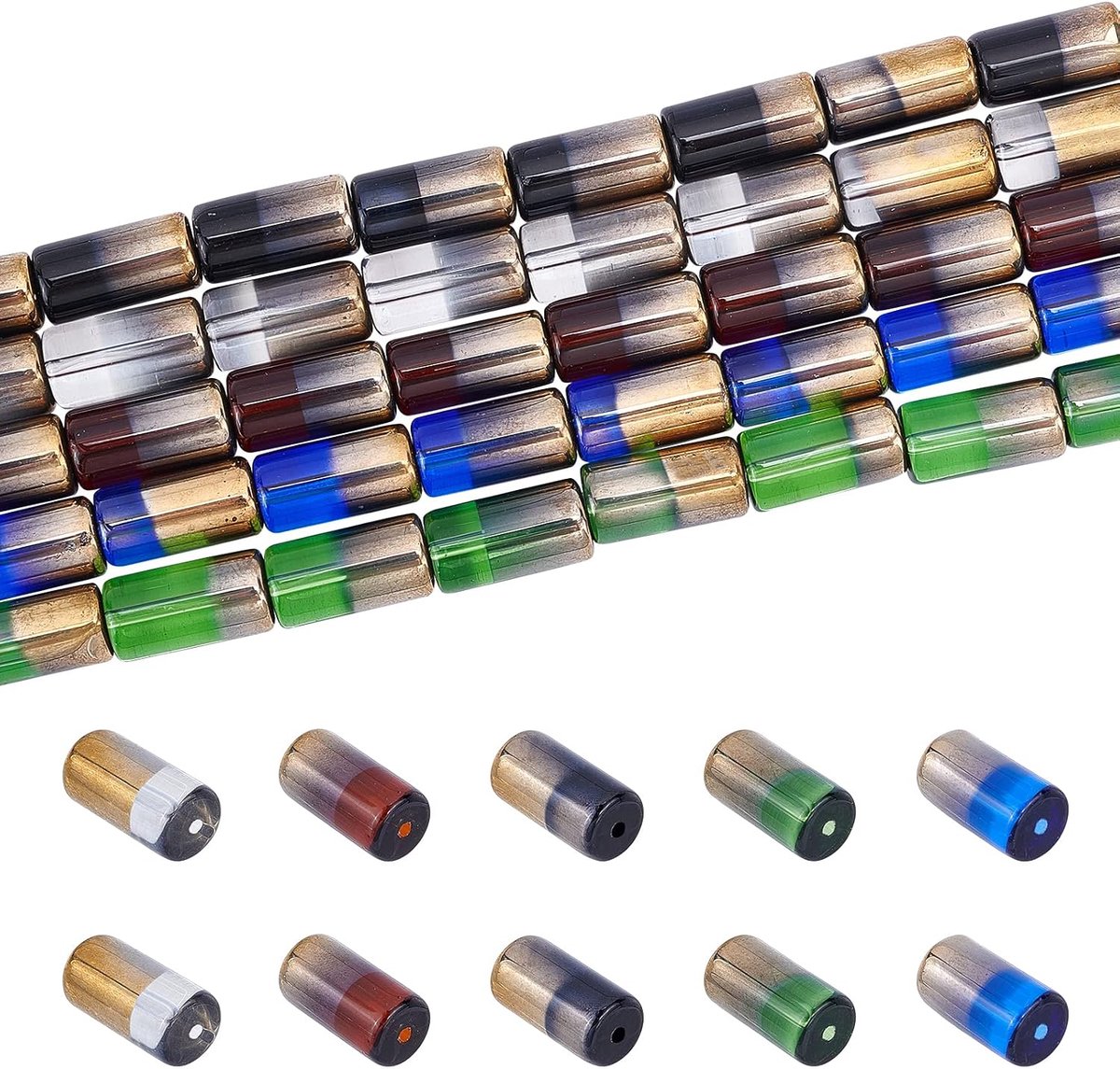 5 strengen kolom halve elektroplaat glazen kralen, 5 kleuren halve elektroplaat ondoorzichtige glazen kralen kolom kralen streng voor doe-het-zelf armband ketting sieraden maken