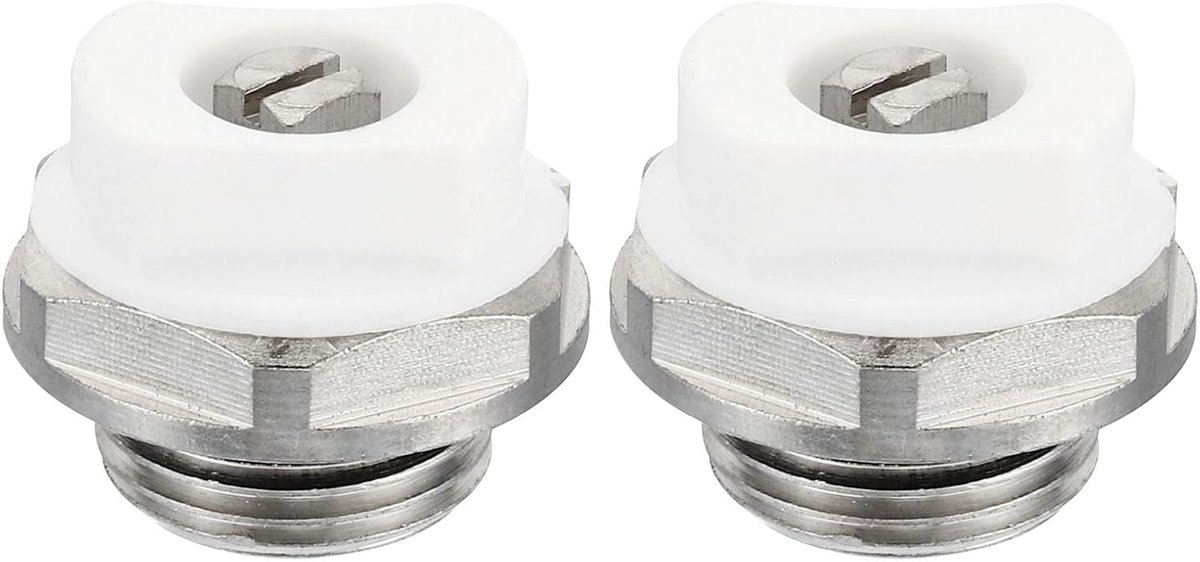 3/8 inch BSP mannelijke handmatige schroefdraad, radiatorontluchting, ventieldop, 2 stuks nikkel geplateerde stekkers voor radiator, zilverwit