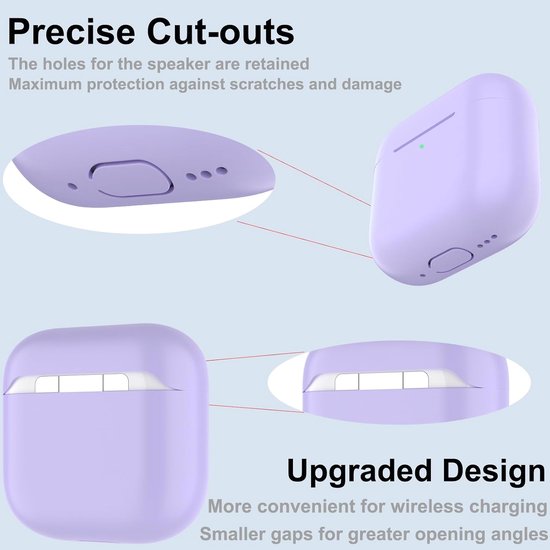 Hoes voor Airpods 4, dun beschermend Silicone Case voor AirPods 4th 2024 (USB-C) Skin Front LED zichtbaar siliconen hoesje, Lavendel — afbeelding 2