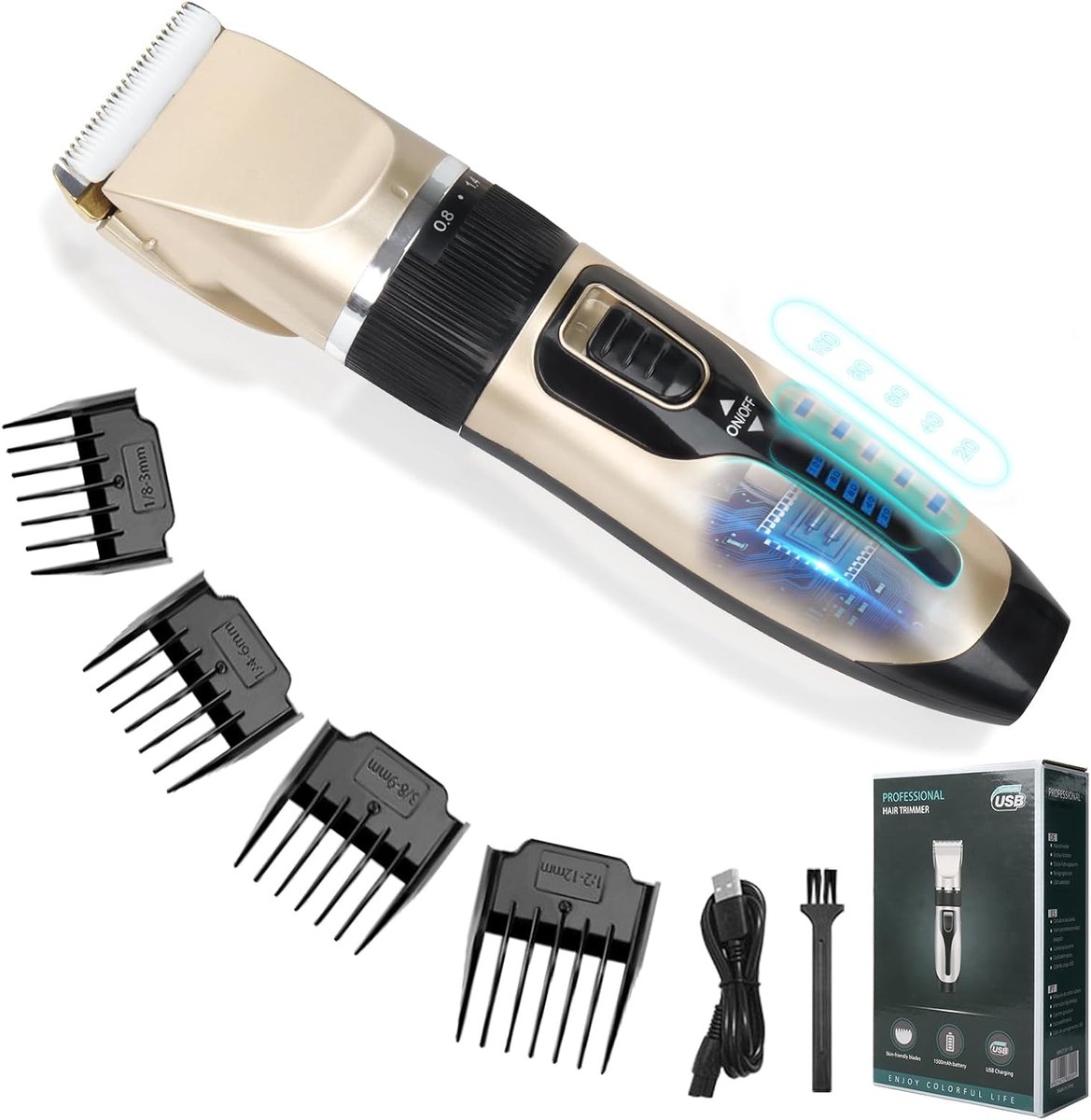 Baardtrimmer voor heren, waterdichte oplaadbare draadloze tondeuse, elektrische haarknipper voor mannen, kinderen en gezinsgebruik