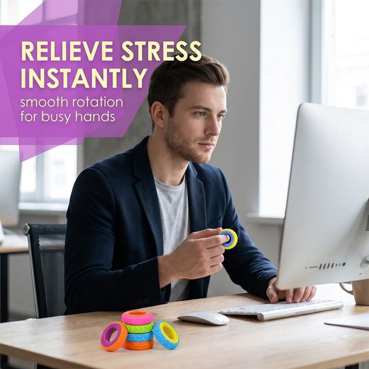 Anti-stress-ringen voor kinderen, sensorisch compressiespeelgoed, meerkleurig, ideaal voor het verlichten van angst thuis of op school, 6 stuks