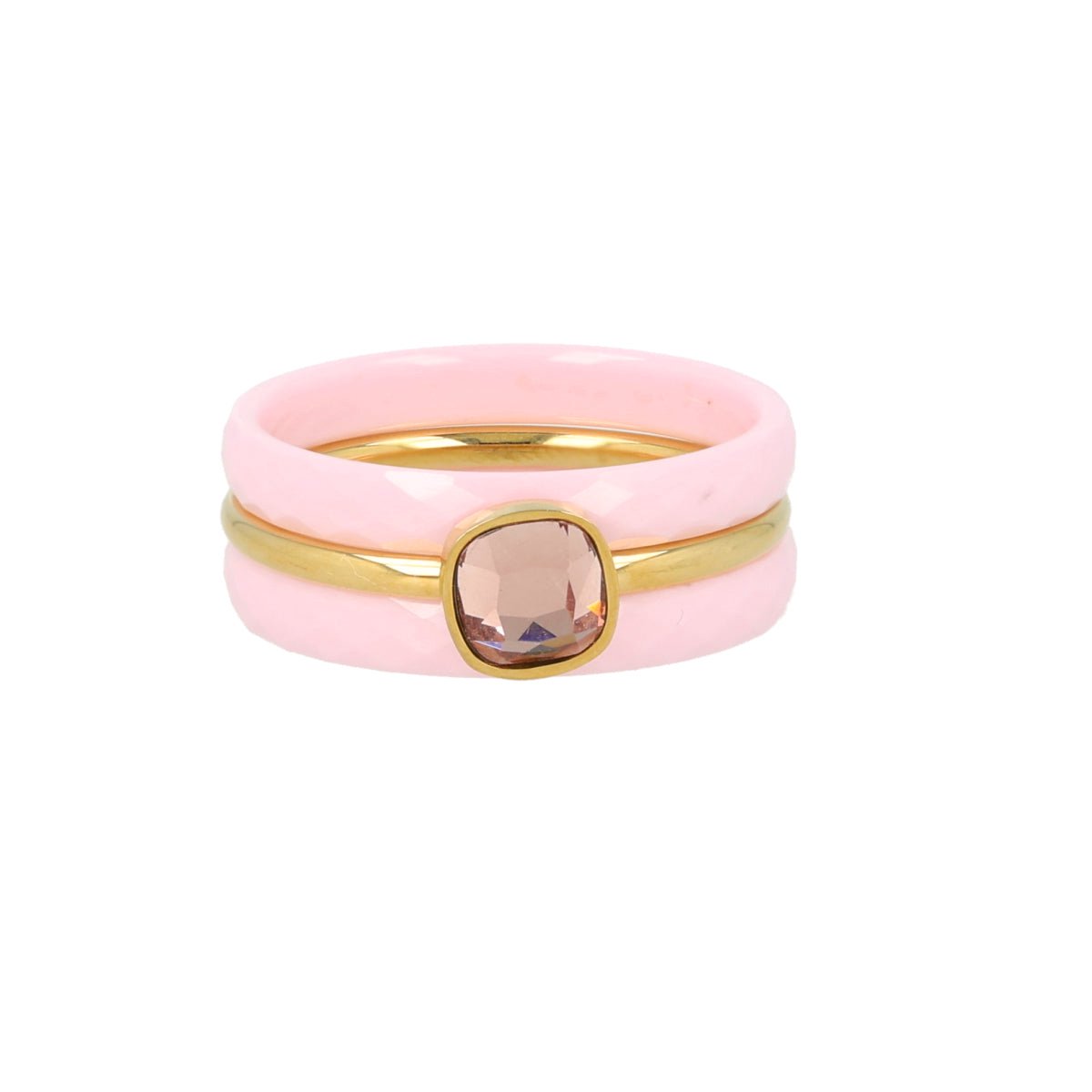 My Bendel - Ringen Set Roze Keramiek - met Luxe Cadeauverpakking | Sieraden Voor Dames | Maat 16.00 Mm / Maat 50