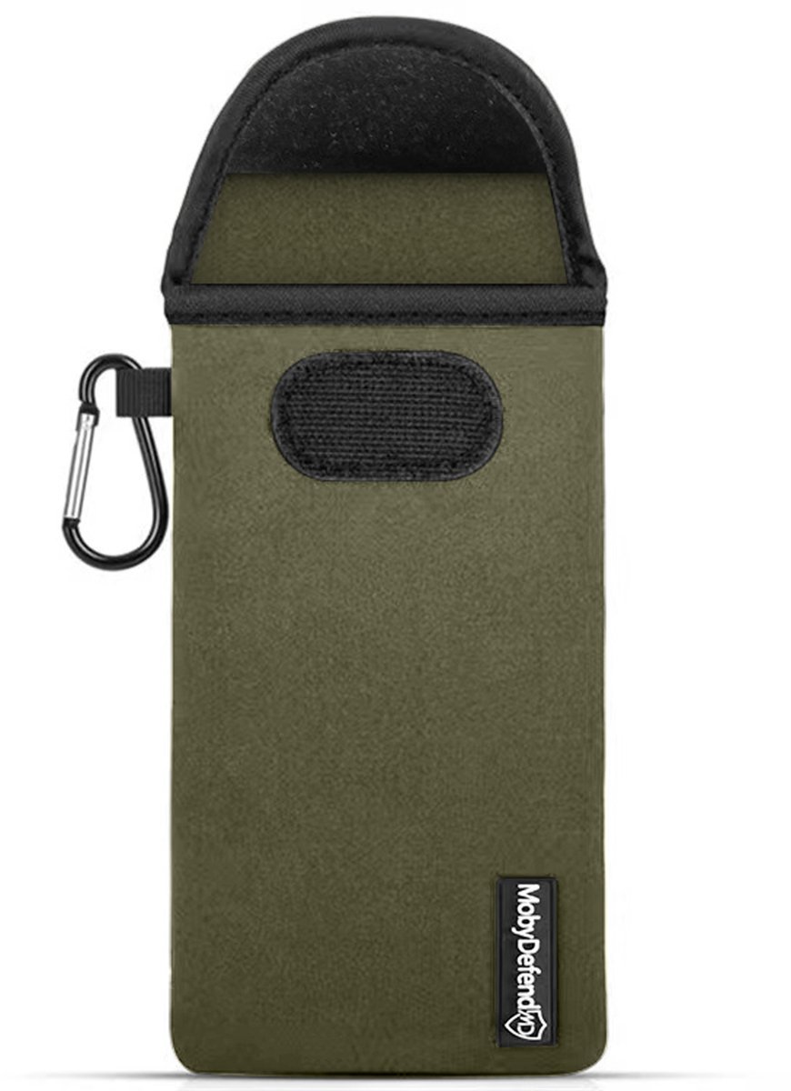MobyDefend Hoesje - Geschikt voor iPhone 18 Pro Max - Neopreen Pouch Met Karabijnhaak - Insteek - Riemlus - Groen