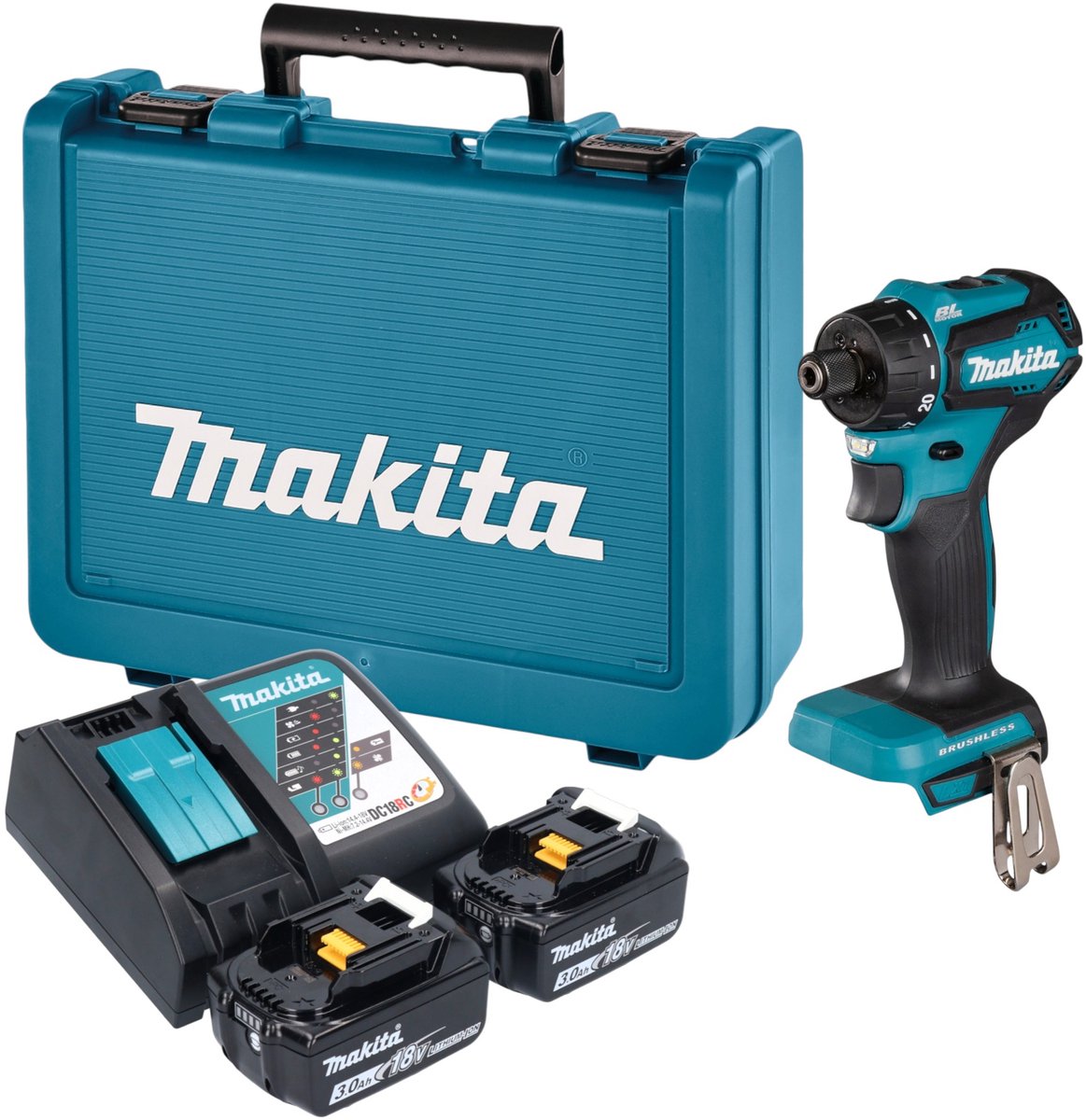Makita DDF 083 RFE accuboormachine 18 V 40 Nm 1/4'' borstelloos + 2x accu 3,0 Ah + oplader + koffer