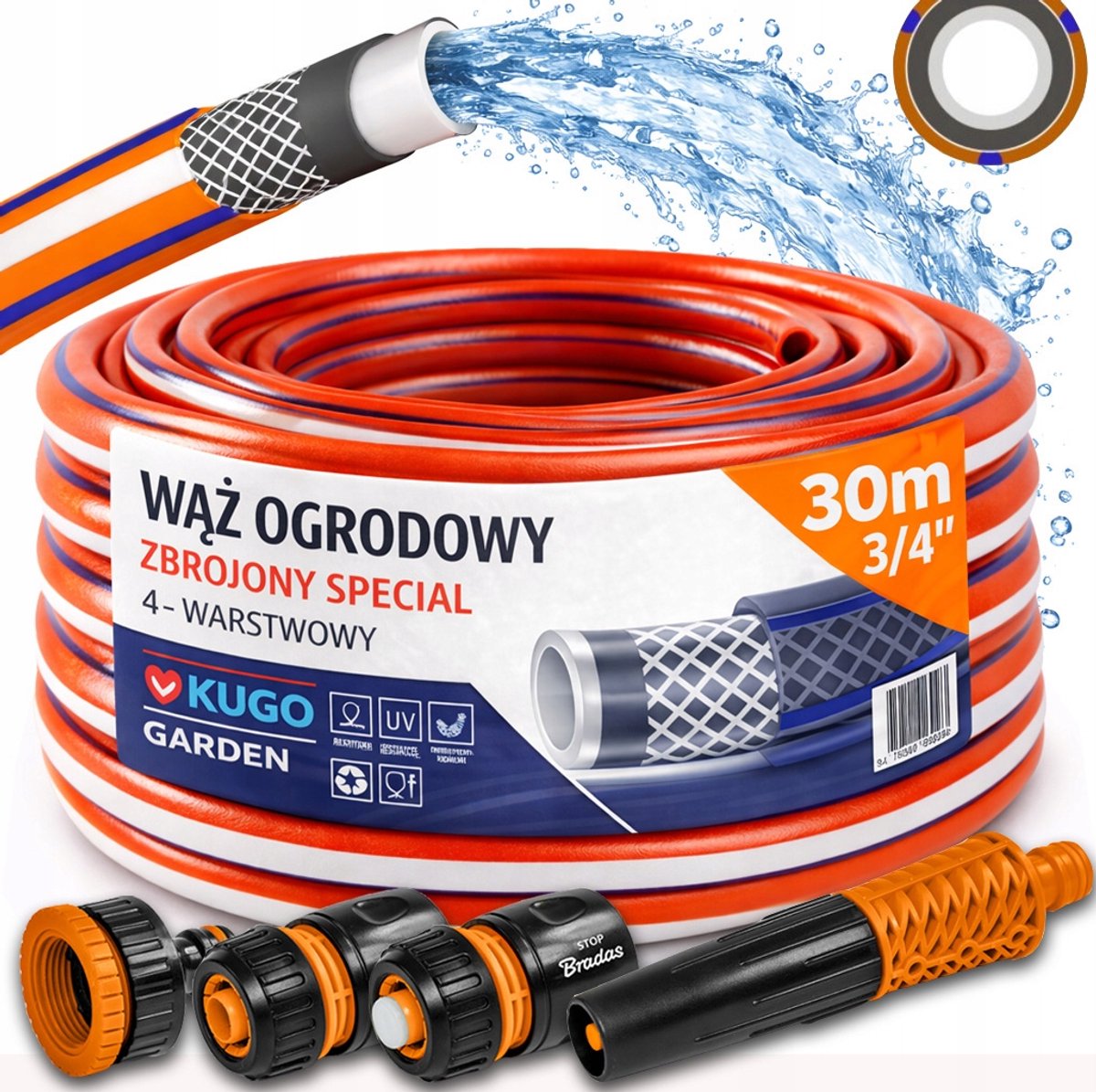 Tuinslang 3/4" 30m 4-laags met Sproeier & Koppelingen - Set