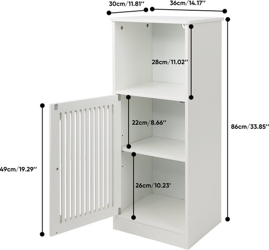 COVREO Badkamer opbergkast 36x30x86 cm wit, MDF en spaanplaat, vrijstaand — afbeelding 5