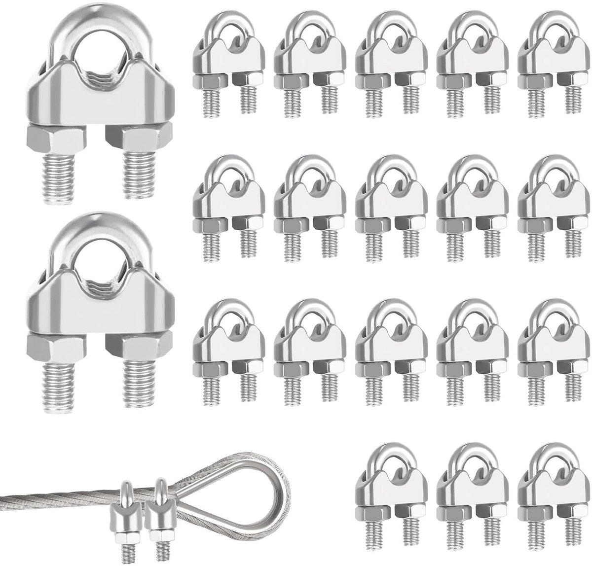 Kabelklemmen M5 - U-bout klem - Kabelbevestiging - Roestvrij staal - 20 stuks - Zilver