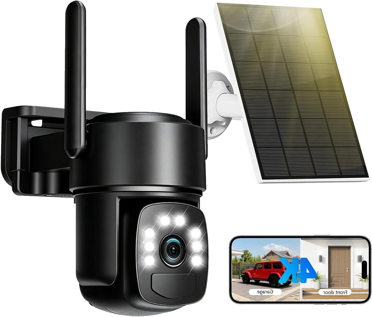 4K Bewakingscamera - Wifi Camera Buiten - Huis Beveiligen - Draadloos Zonnepaneel - 10x10x10 mm - Wit