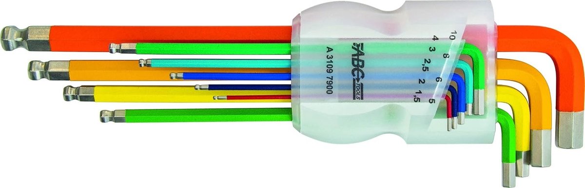Zeskant Dopsleutelset - Meerkleurig - 1,5 - 10 mm - Professionele Kogelsleutels met Kunststof Houder - Voor Klussers