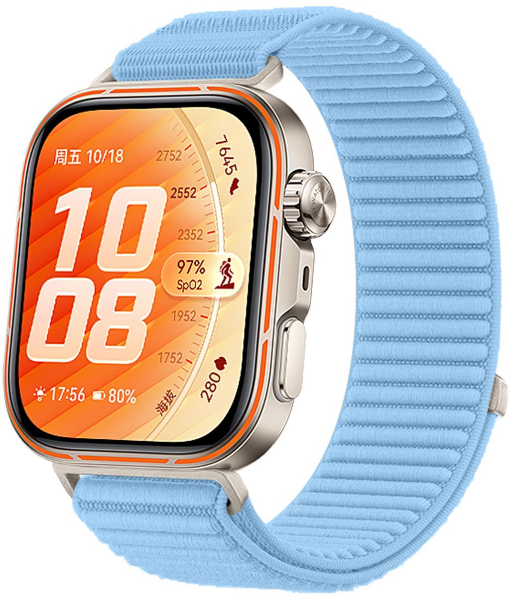 By Qubix - Nylon ribbelbandje - Lichtblauw - geschikt voor Huawei Watch Fit 5 / 4 / 3