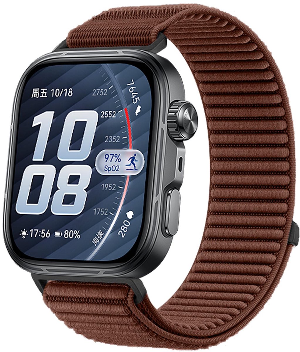 By Qubix - Nylon ribbelbandje - Bruin - geschikt voor Huawei Watch Fit 5 / 4 / 3