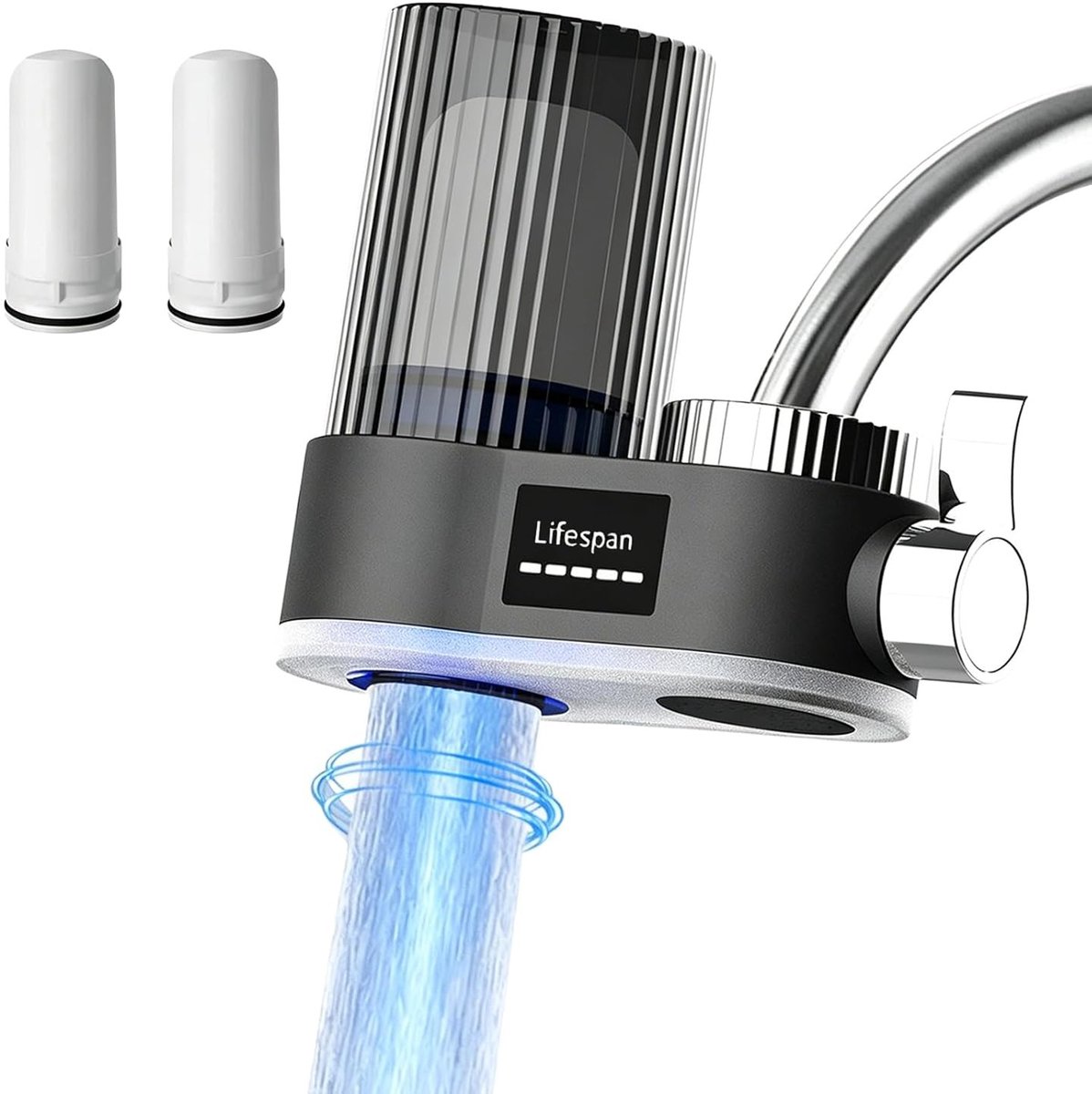 Waterfilter voor kraan met LED-display - Zwart - Voor keuken en huisdieren - UV-sterilisatie en 7-traps filtratie