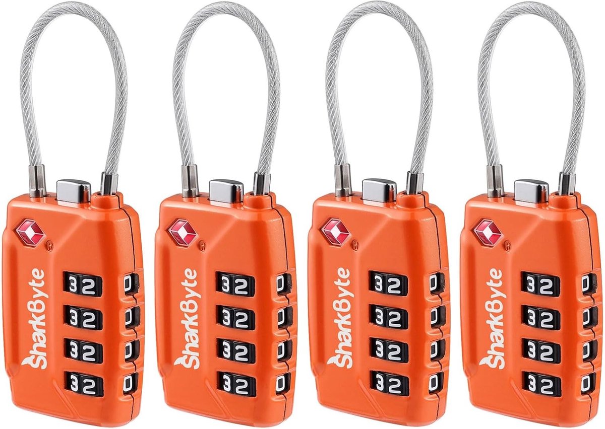 Kofferslot - Oranje - 4-Dial Combinatie Hangslot met Flexibele Kabel - Voor Bagage en Sporttassen