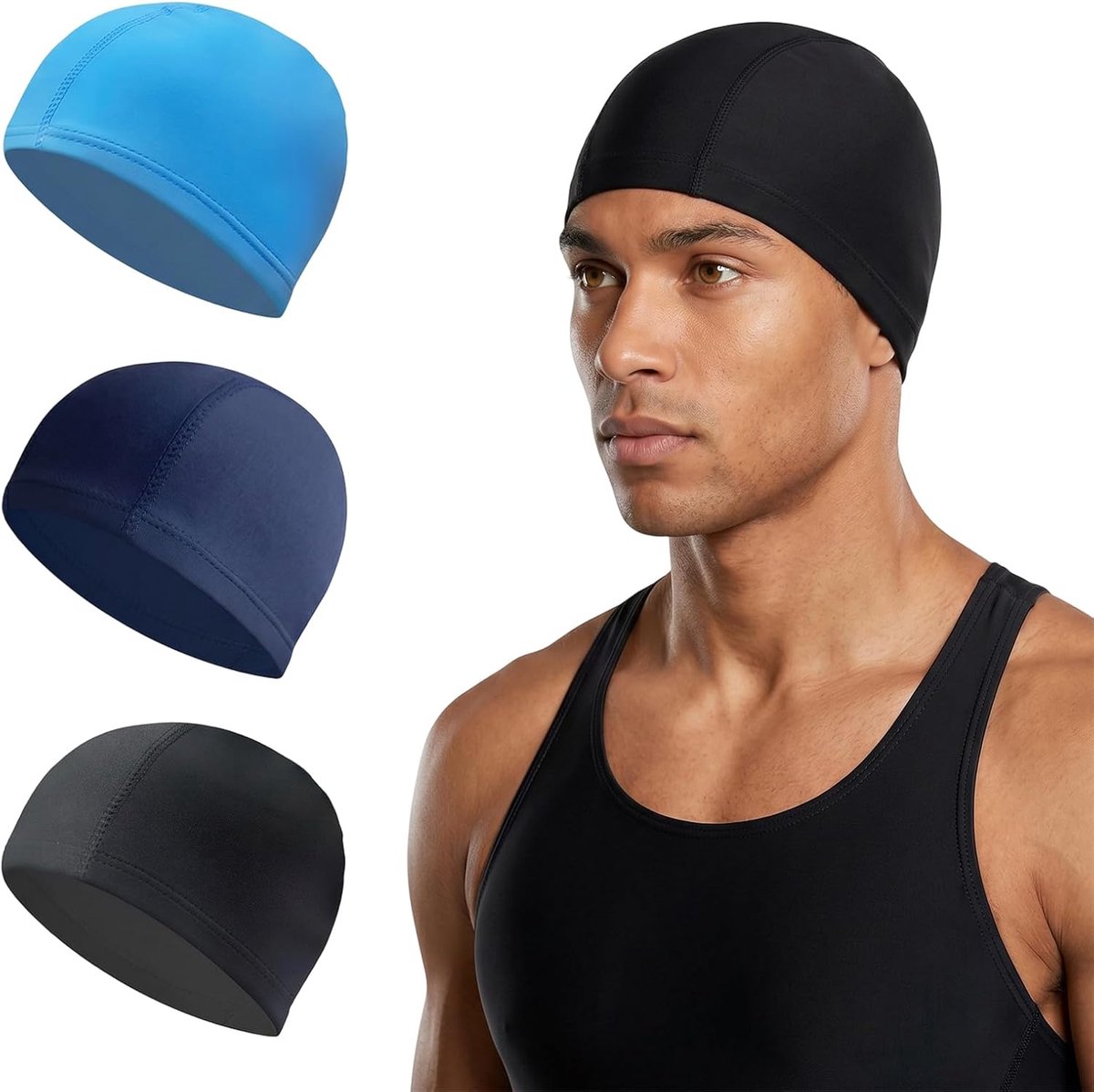 3 stuks elastische badmutsen voor volwassenen, badmuts voor lang haar, comfortabele stof, zachte uniseks badmuts, zwemmuts, lichte badmuts voor uniseks, lang kort haar