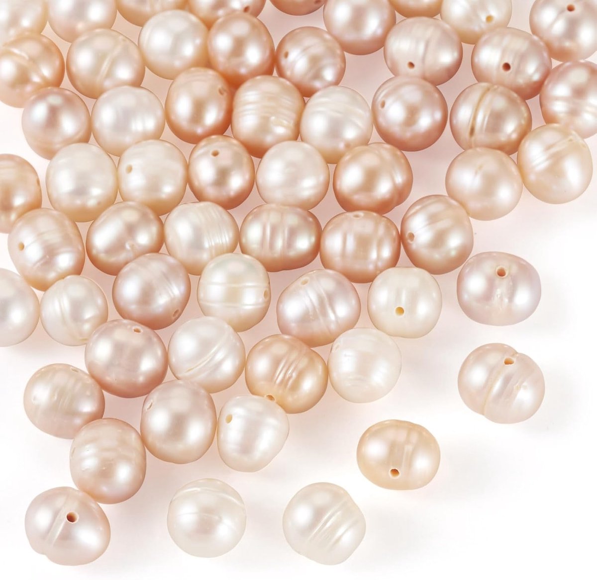 60 stuks natuurlijke gekweekte zoetwaterparels strengen bulk gegroefde aardappelparels twee zijden gepolijste ovale Peal kralen roze voor ketting sieraden maken