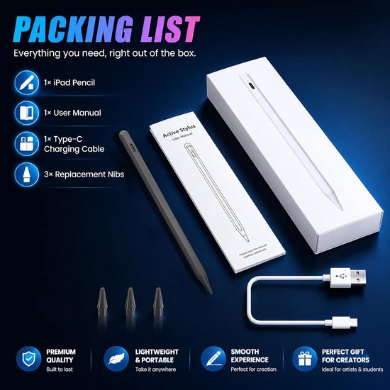 Stylus potlood voor iPad 10e generatie, actieve pen met palmafwijzing compatibel met 2018-2022 iPad 10e 9e 8e 7e generatie/iPad Pro 11 & 12,9 inch/iPad Air 4e 5e generatie (zwart) — afbeelding 2