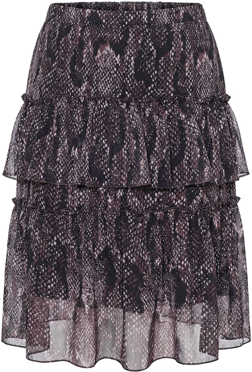 MIAMODA - Dames - Midi-rok A-lijn chiffon slangenprint glitterstrepen - Hazelnootbruin - Maat 44