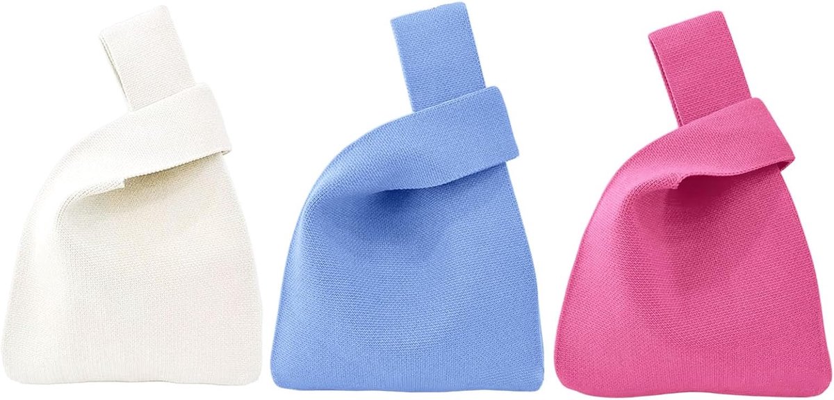 3 stuks gehaakte draagtas voor dames, schattige knoop-polszak, kleine geweven tas, geknoopte geweven handtassen, schattige geschenktas, bruiloft, verjaardag, feestaccessoires