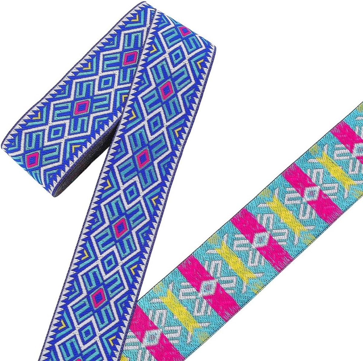 7,66 Yards/7 m Blauw Jacquard Lint Trim, 50 Mm Brede Boho Geweven Trim Etnische Bloemen Lint Borduurwerk Polyester Platte Voor Diy Craft Kleding Accessoires Decoraties