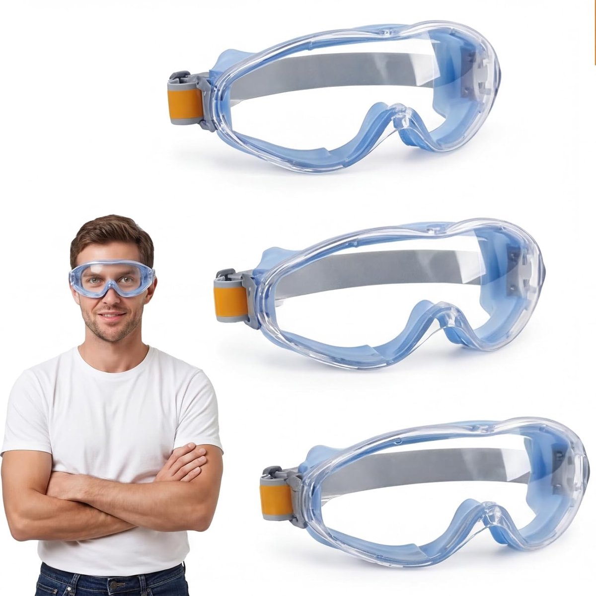 Brillen voor brildragers, antibeschermingsbril tegen beschlagen, verstelbare stofbril, voor laboratorium, bouwplaats en werkplaats, blauw