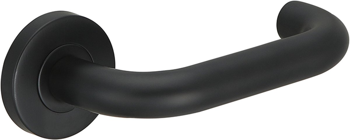 Deurkruk (2x) Valentina rond model u 20mm haaks op rozet mat zwart PVD gecoat | Zwarte raamsluitingen | Zwarte raamsluitingen | Zwarte raamsluitingen