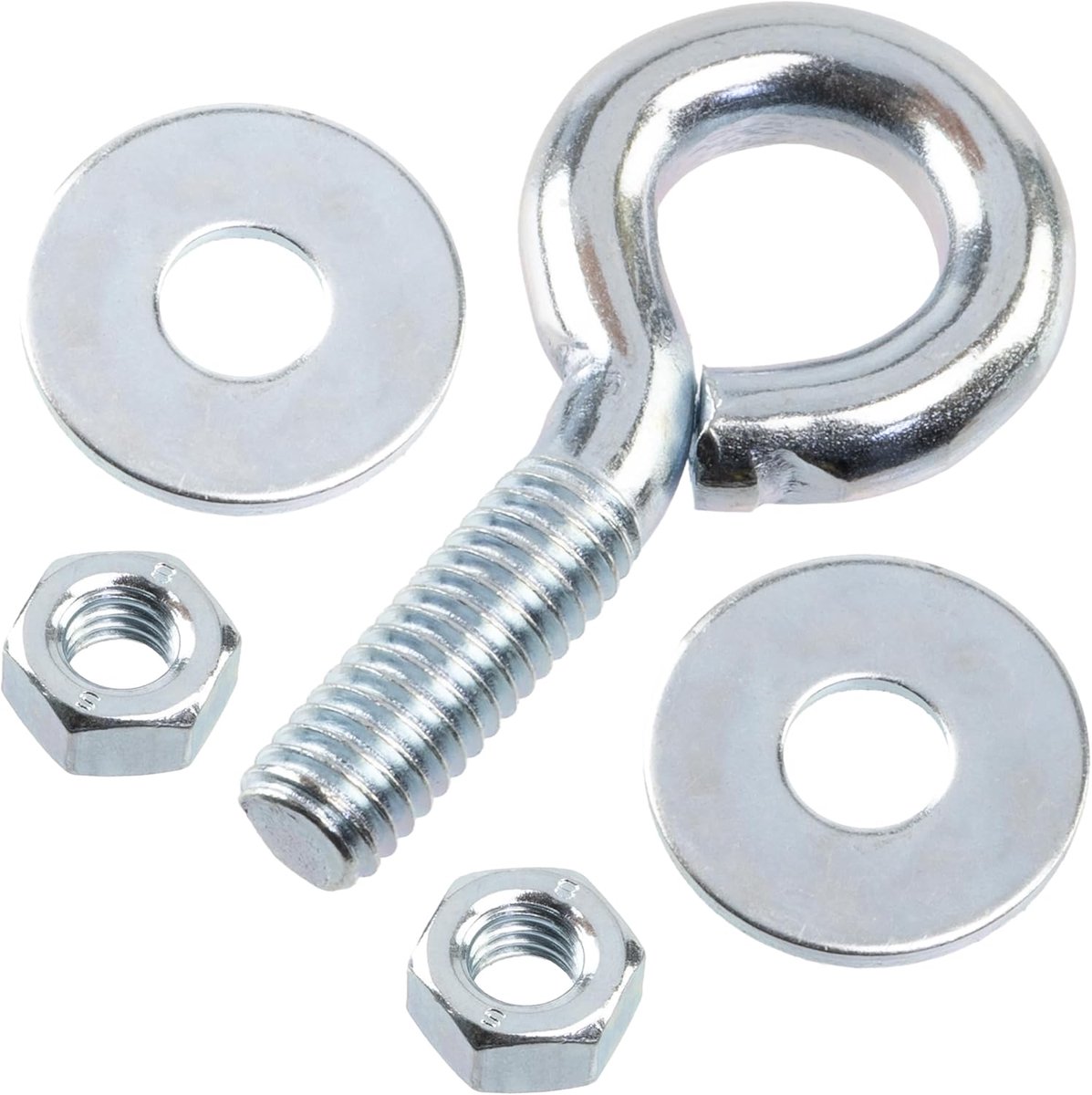 Set van 12 oogbouten M6x20 mm / 24 M6 moeren / 24 platte ringen/maximale materiaaldikte 4 mm/verzinkt staal