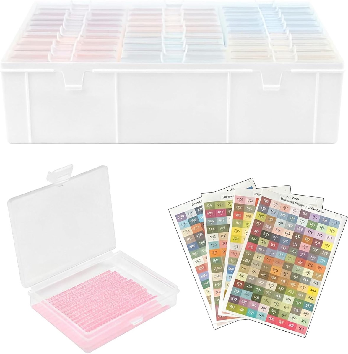 2-In-1 Opbergset Voor Diamantverf, Accessoires Voor Diamantverf, 30 Sorteerdozen, Trays Voor Kleine Onderdelen met 455 Kleurgecodeerde Opberglabels, Voor Kleine Onderdelen, Kralen