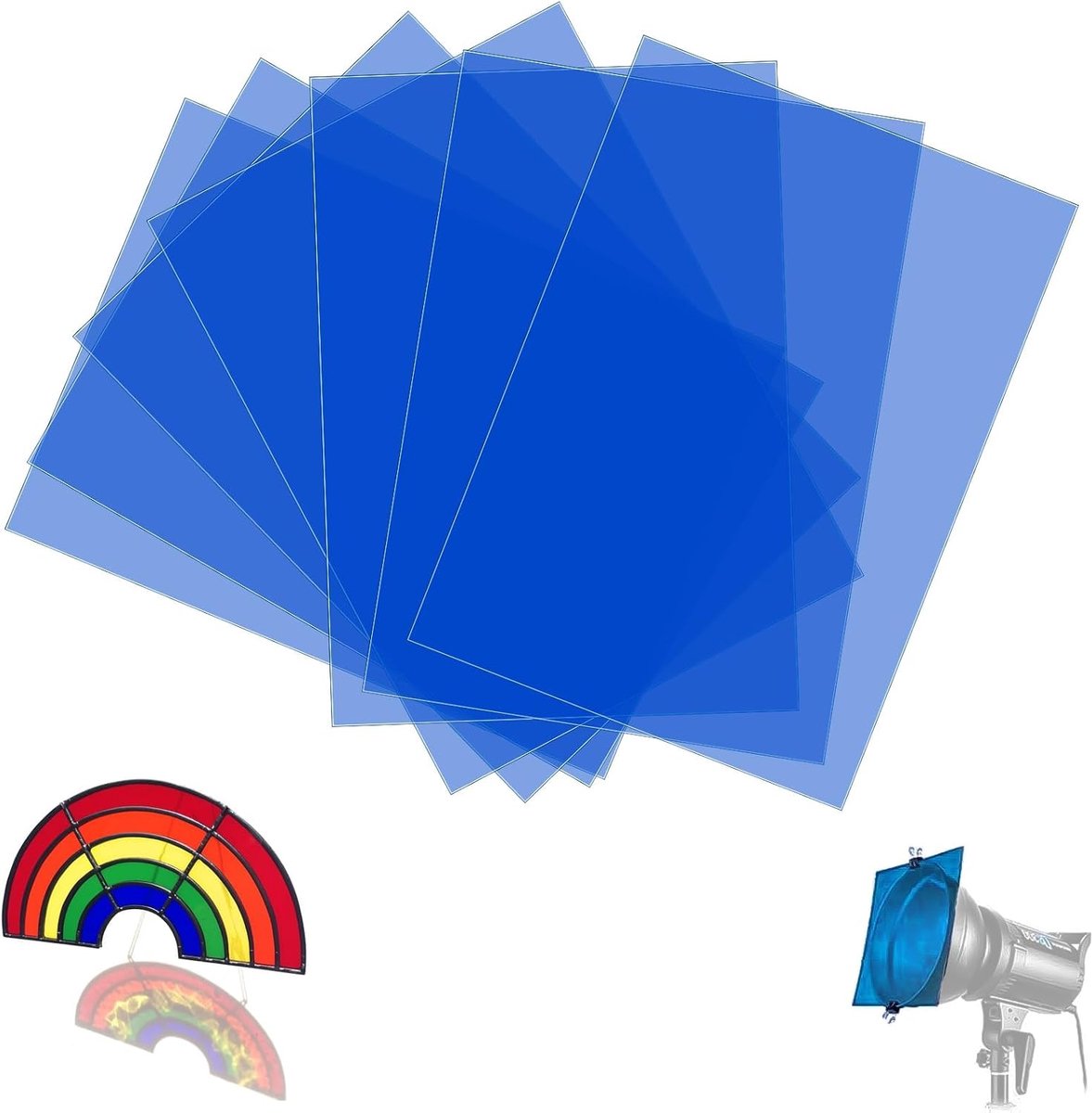 7 gelatinefilters A4 (29,7 x 21 cm), blauw en transparant, voor ledlicht, fotostudio-flits, kleurcorrectie