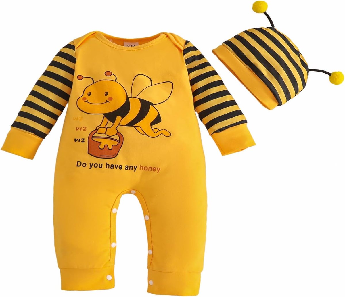 Kleding voor pasgeborenen, lange mouwen, schattig cartoon-dier, met hoed