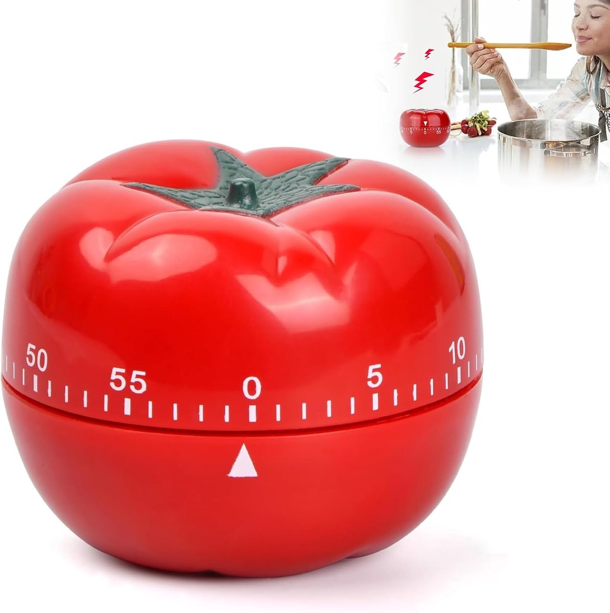 Countdown-uurteller, tomaten-cartoon, keukentimer, fruittimer, mechanische timer voor het opwinden met uren en minuten, voor lezen koken leren