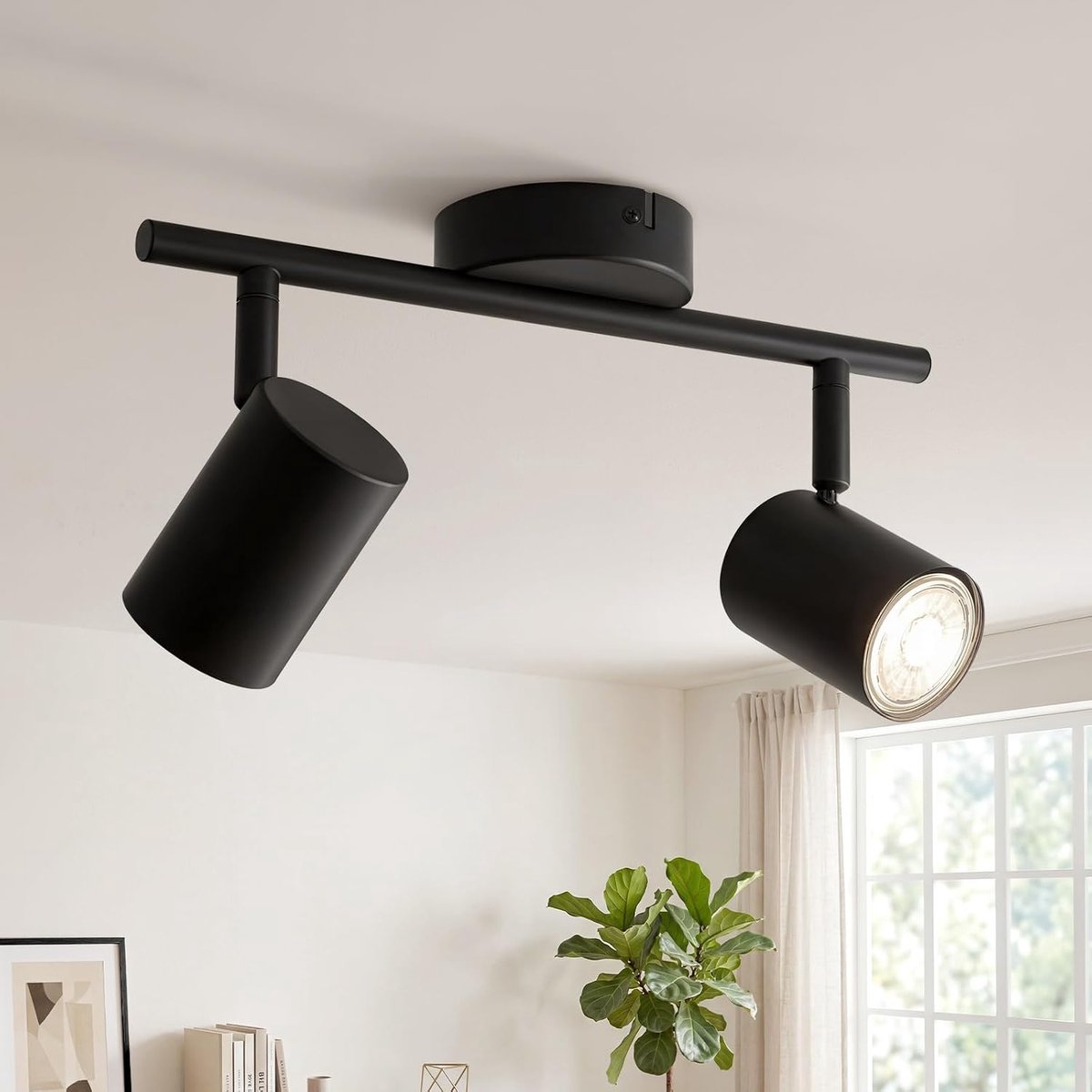 Led-plafondlamp, spot, oriënteerbaar, 2 spots, zwart, LED-spotslamp, plafond, GU10, moderne wandlamp, spot, binnen, plafond voor keuken, slaapkamer, hal, zonder lamp