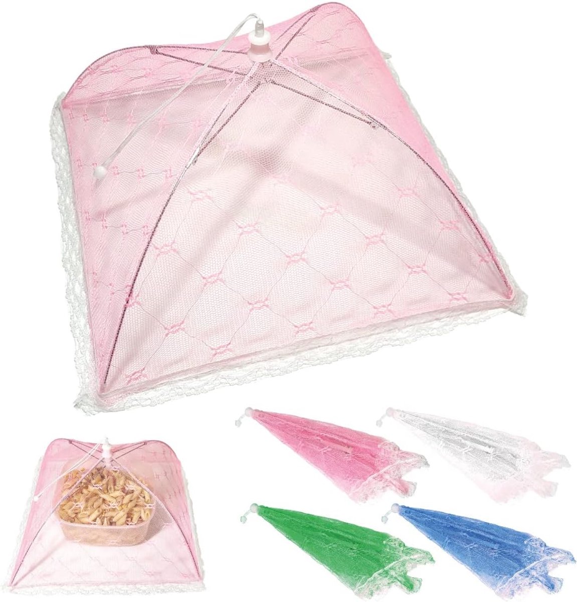 Afdekking voor gerechten, opvouwbaar, insectenbescherming, voedselafdekking, tentafdekking voor levensmiddelen, bescherming voor barbecue, picknick tegen muggen, 30 x 30 cm (roze)