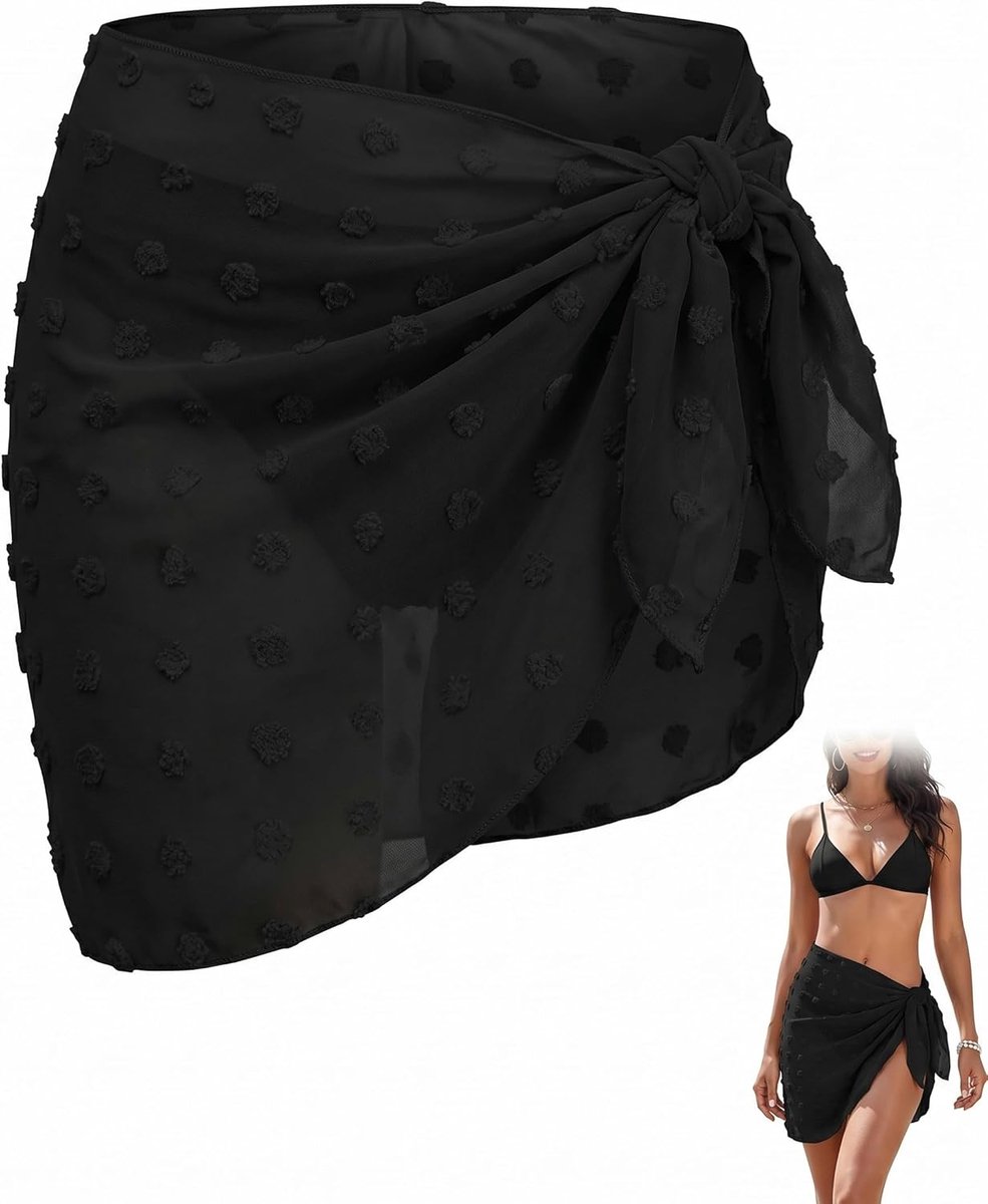 Strandjurk voor dames, zwart, chiffon, 50 x 180 cm, bikini-bedekking, licht en elegant, voor de zomervakantie.