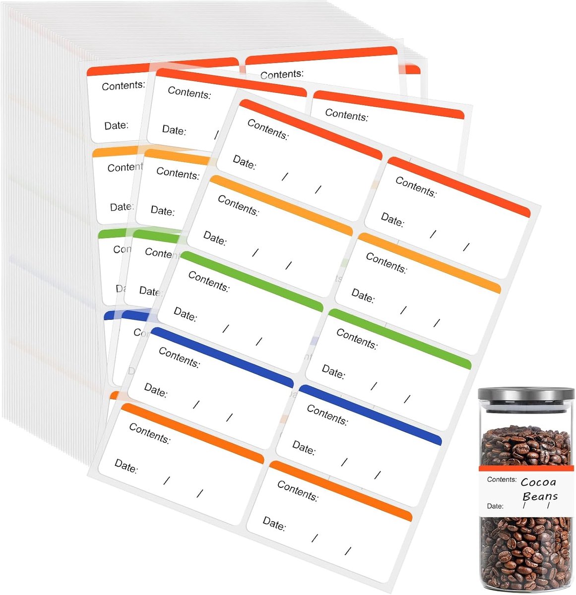 600 stuks diepvriesetiketten, verwijderbaar, 6 x 3 cm, verwijderbare etiketten zonder resten, zelfklevende etiketten, diepvriesgoed, kleurrijk, voedseldatum, etiketten voor diepvriesdozen, glazen, jam