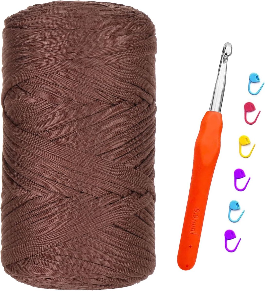Garen, 400 G/120 m, textielgaren met 9,0 mm haaknaald, dikke opening voor tassen, haken, manden, tapijten, kunsthandwerk (lichte koffie)