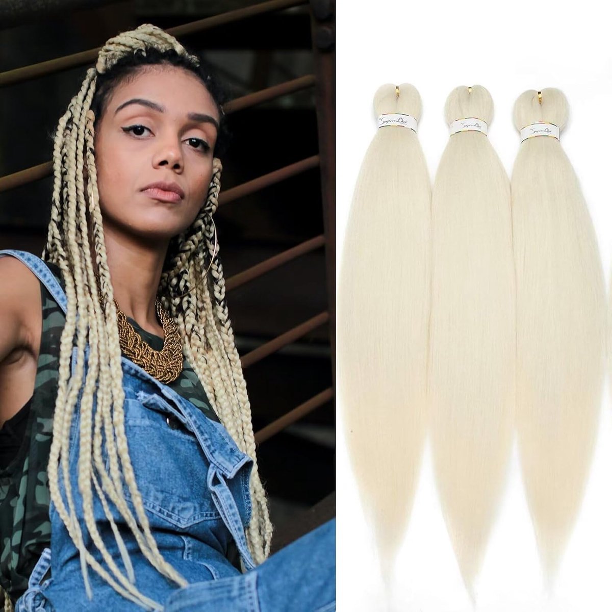 66 cm, jumbo vlechten, kunsthaar om in te vlechten, 3 stuks, 90 g/stuk, haarverlenging, blond, 3 stuks