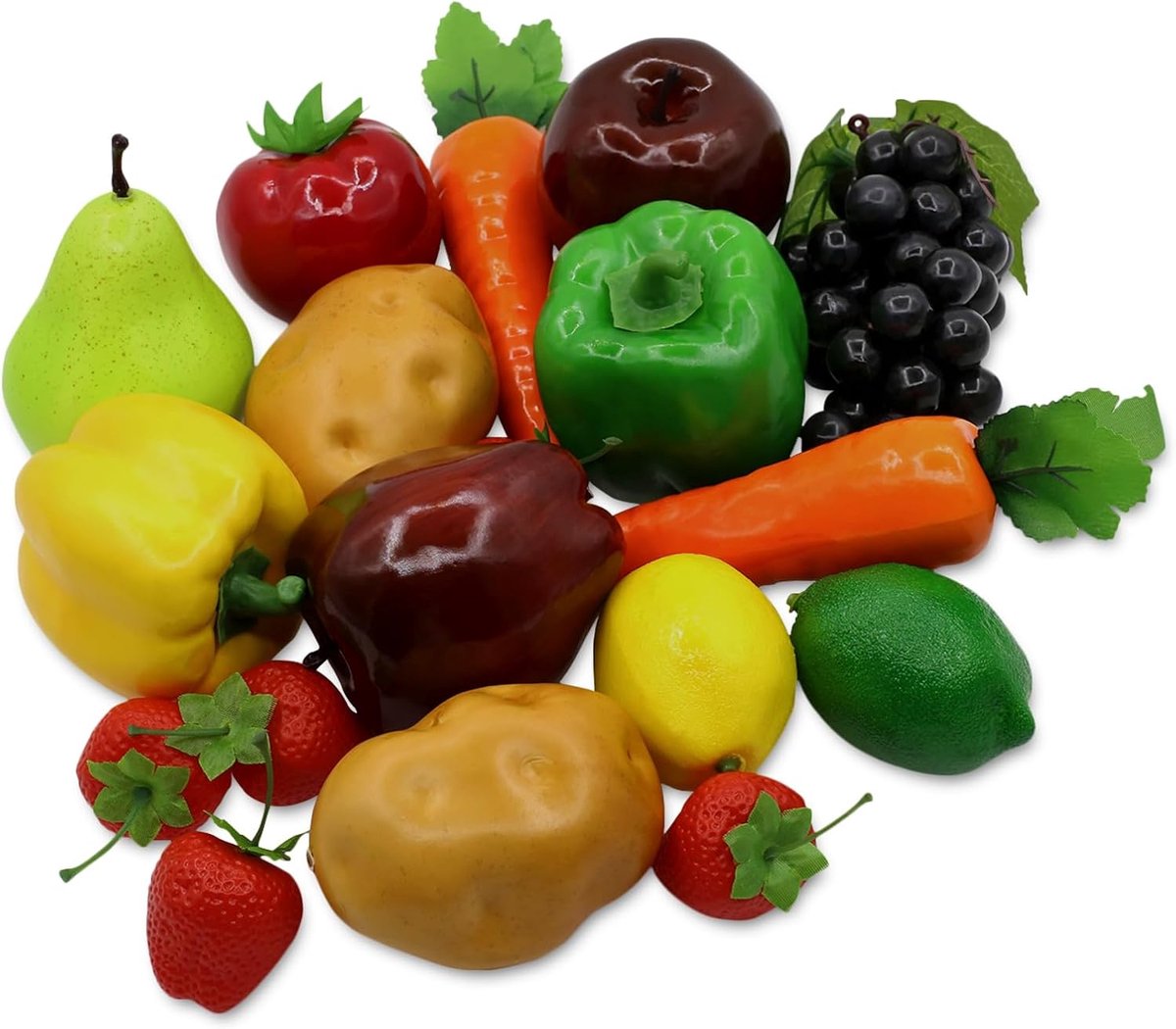 18 stuks realistische kunstgroenten en fruit van schuim voor huisdecoratie, keuken, festival, paprika, aardbeien, kunststof wortelen, citroen
