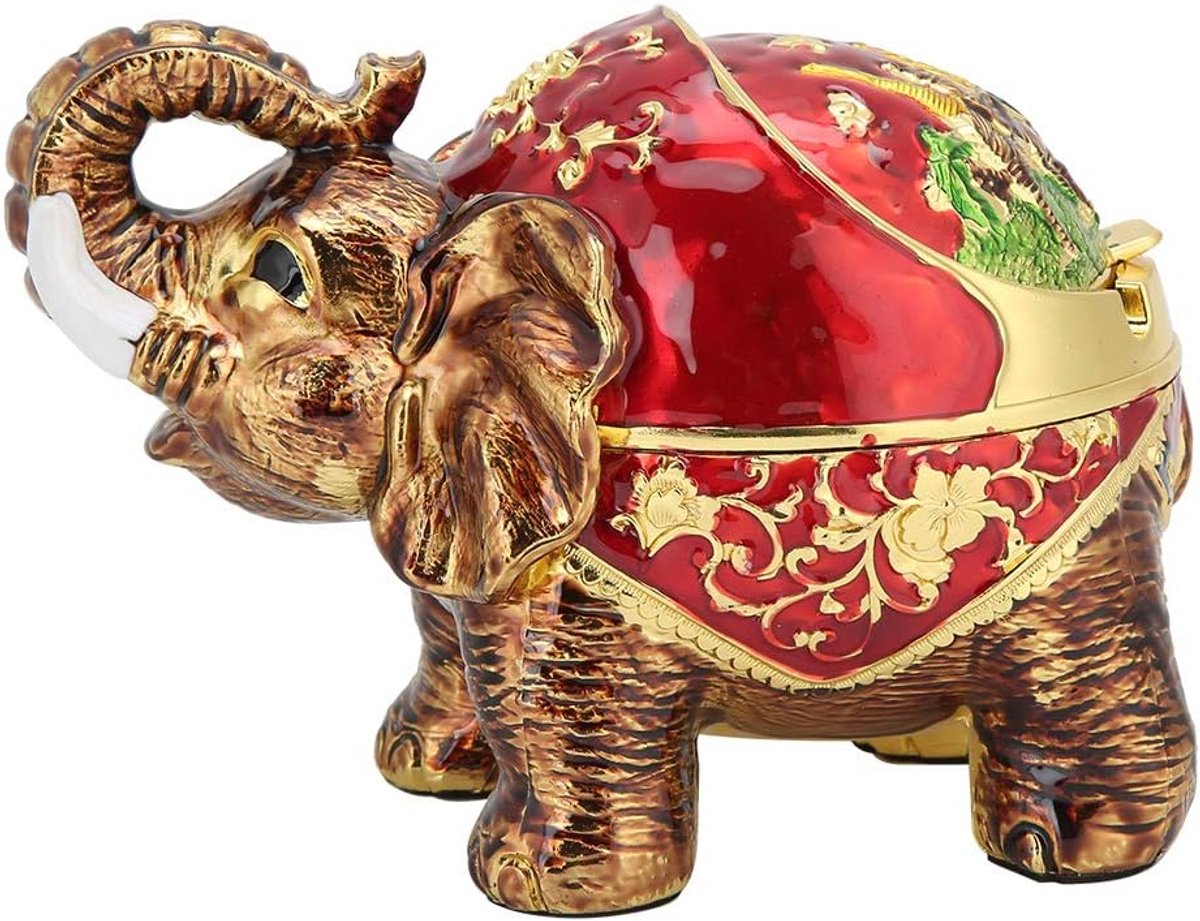 Winddichte Asbak met Deksel Vintage Olifant Sigaretten Asbak voor Buitenshuis Binnen Metalen Rokende Asbak Cadeau voor Mannen Vrouwen(Goud Rood)