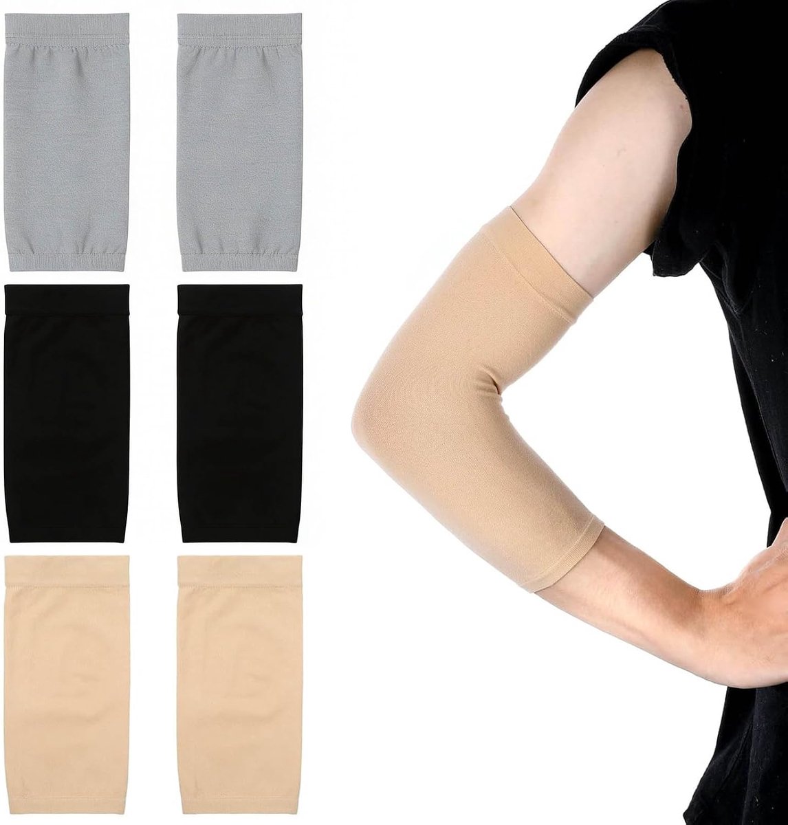 Voorarm tattoo cover sleeves set van 3 stuks – tattoo hoesjes zonder patroon – compressie armstukken unisex – 20x7 cm – beige armhoezen voor sport, werk en dagelijks gebruik
