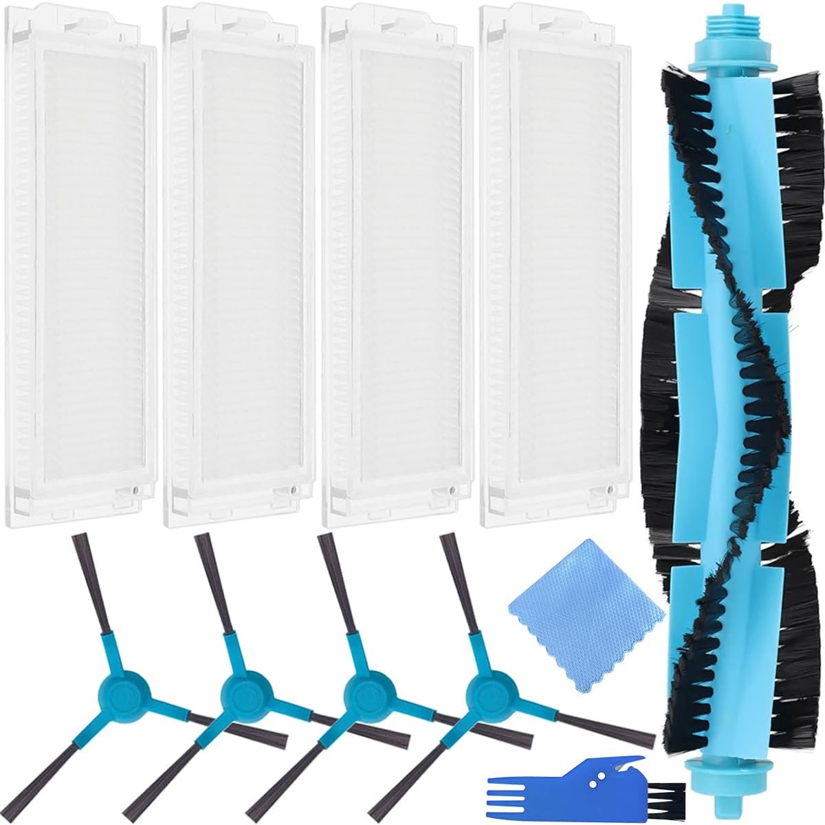 Kit for Conga 3290/3390 / 3490/3590 / 3690/3790 Robot Vacuum Cleaner 1 Main Brush 4 Side Brushes 4 Filters Rubber Roller Brush Edge Brush Hepa Filter Replacement Parts