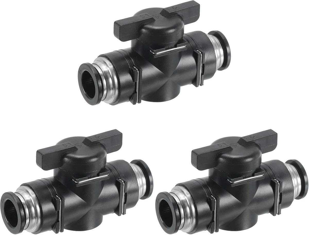12 mm pneumatische kogelkraan, 3 stuks 12 mm OD BUC push om buisfittingen aan te sluiten Kogelkraan Unie rechte luchtstroomregelklep voor luchthydraulisch, zwart zilver