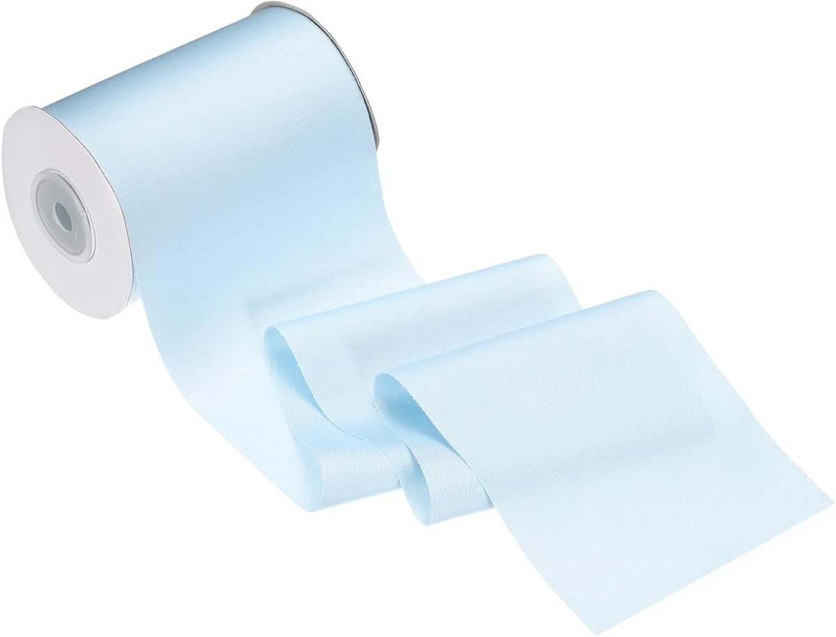 Dubbel satijnen lint (10 cm x 10 yard, hemelsblauw) - Dubbelzijdig dik polyester satijnen lint effen stof, van toepassing op bruiloftsfeestdecoratie/grote openingsceremonie/strikken maken