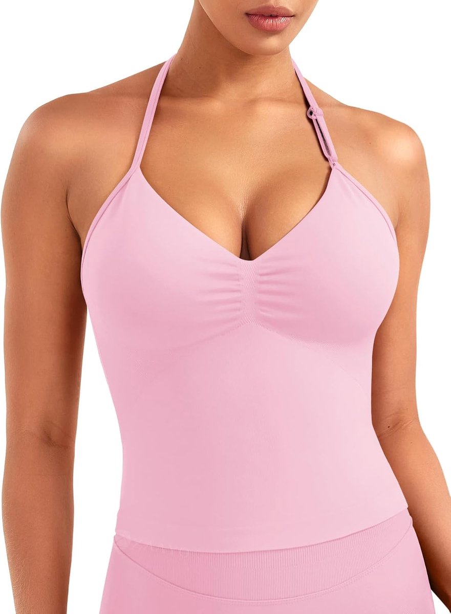 Y2K Lange camisole Top Rugloos V-hals Workout Tank Tops Y2K Mouwloze Zomer Crop Top Gym Halter Top met Verstelbare Riem
