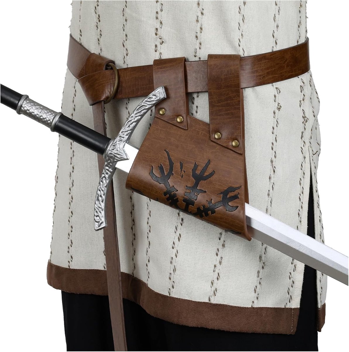 Middeleeuwse zwaardriem schede set, Viking zwaard kikker faux lederen zwaard holster met verstelbare riem voor Ren Faire