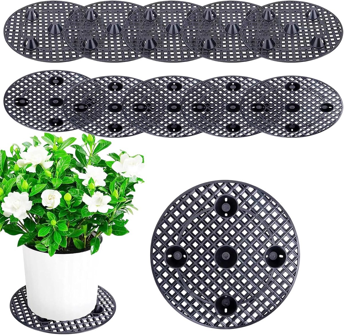 10 stuks 30 cm pot onderzetters plant, pot onderzetters, afdruiprek, binnen/buiten plantenhouder voor plastic planten Zwart Rond