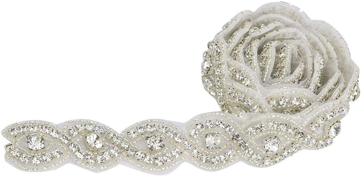 Sierband, 1 Meter, Decoratieve Ketting met 8 Vormen, Helder Kristal Trim, Zilver, voor Kleding, Trouwjurk en Bruidaccessoires