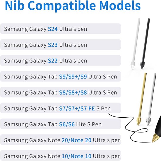 14 STKS Metalen Tips/Penpunten Vervanging voor Samsung Galaxy S10/S9/S8/S7/S6, Note S22/S23/S24 Ultra S Pen, Potlood Tips Past voor Opmerkelijke 2 EMR Pen/Kindle Scribe Pen (2 STKS Koper + 2 STKS — afbeelding 4