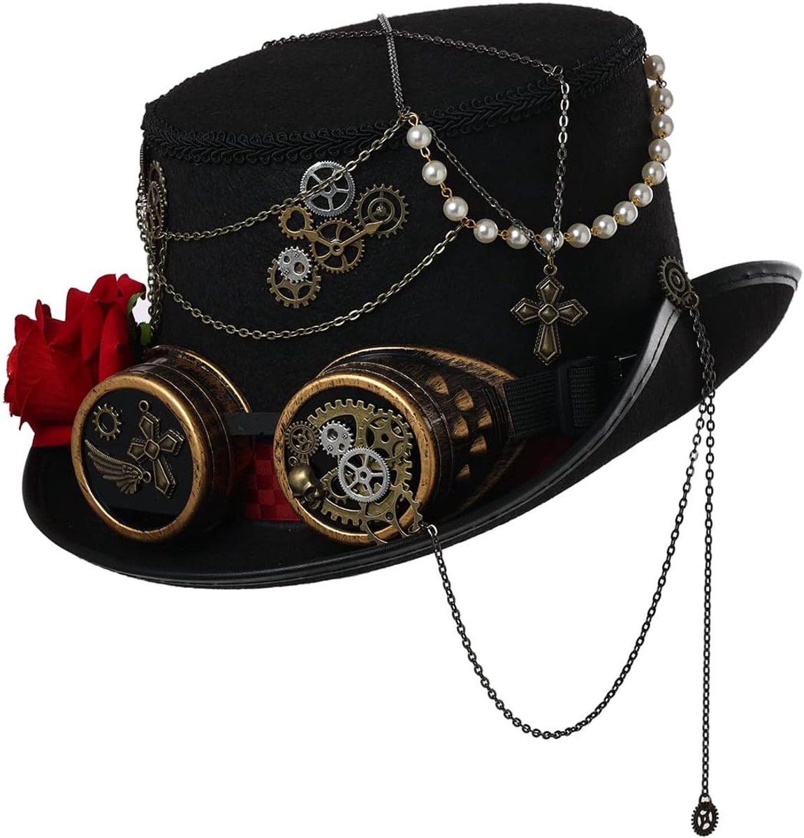 Steampunk hoed met goggles voor Halloween, themafeest, carnaval